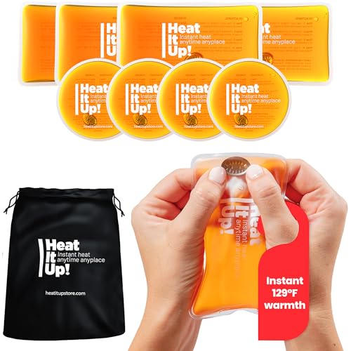 Reusable Hand Warmers Heat It Up 8 Instant Reusable Heat Packs for Hot Compress & Pain Relief Pocket Size Reusable Heat Pack Set with Fabric Bag for Travel