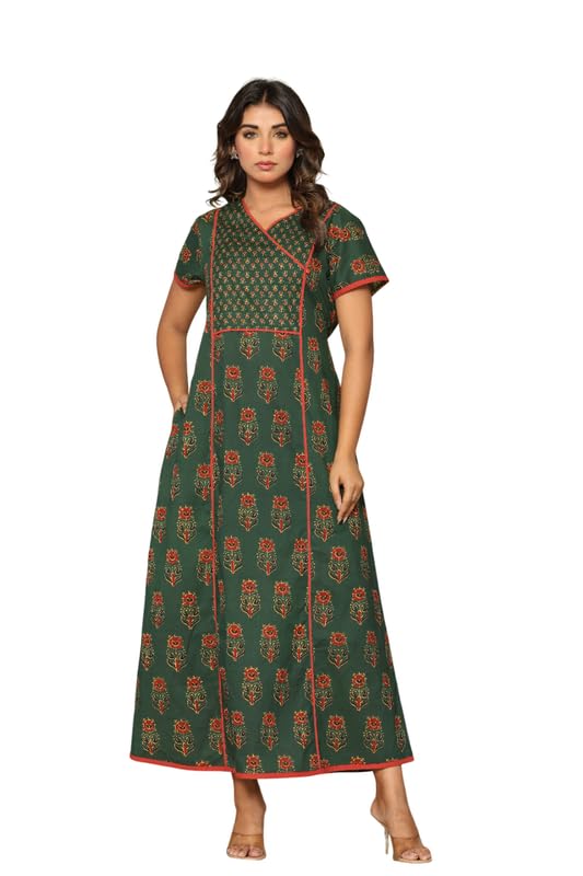 nihsamah Cotton Nighty for Women — Angrakha Printed Stylish Night Gown, Comfortable Sleepwear Long Nightwear, Maxi-picture-16