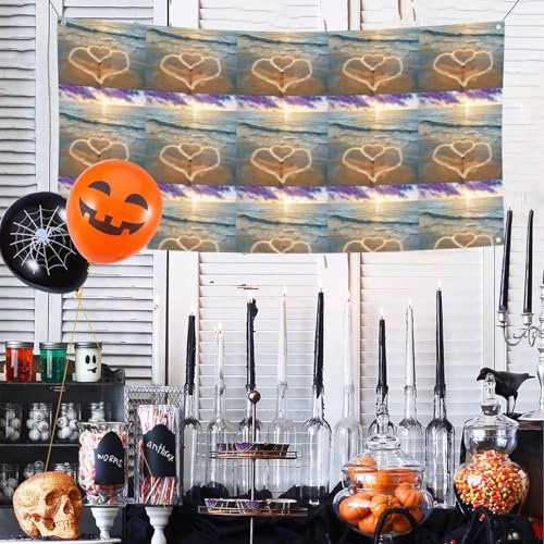 MINDBBDFJ Beach Love Print Banners And Signs For Outdoor/Indoor,Personalized Banner Customizable Parties Halloween Banner (180x90cm)2