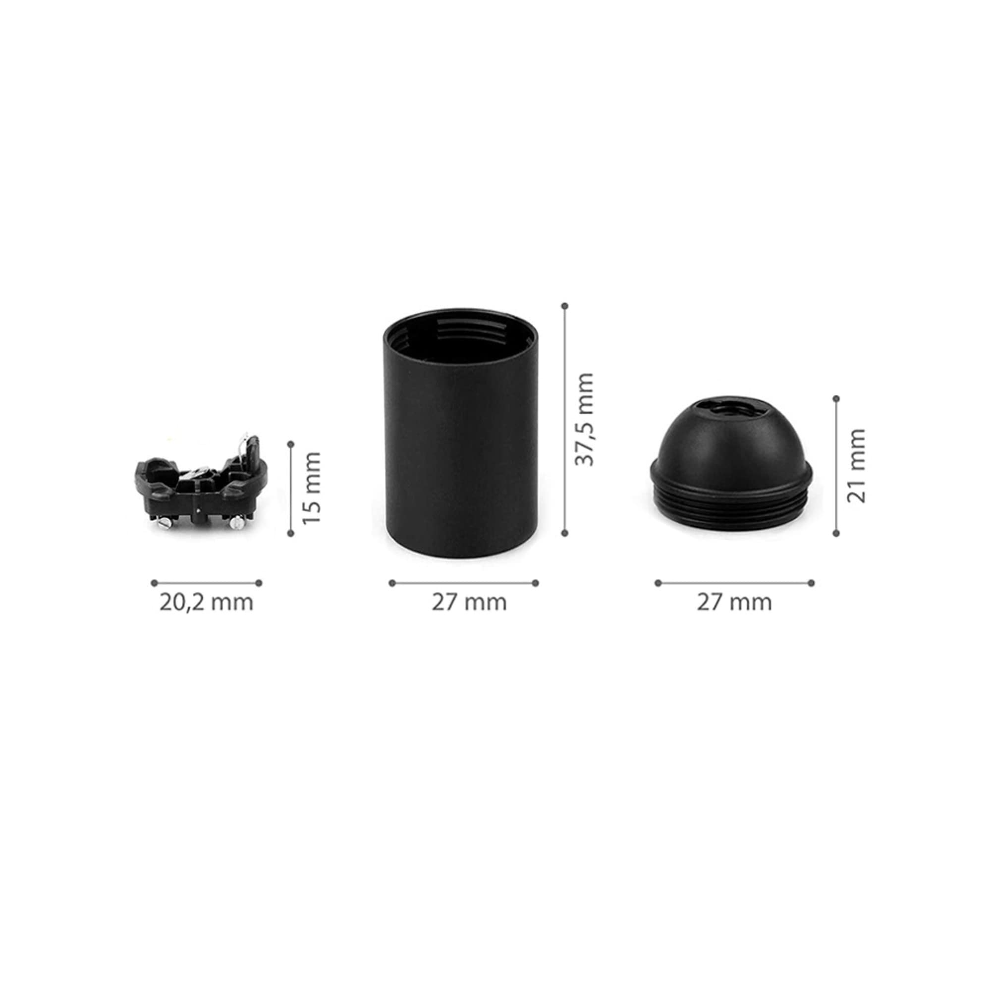 HALOTEC | Pack 4 Portalámparas E14 | Negro | Casquillo pequeño liso | Montaje M10x1 | Base para Bombilla vista y rosca mignon fina E14 | Fabricación Italiana