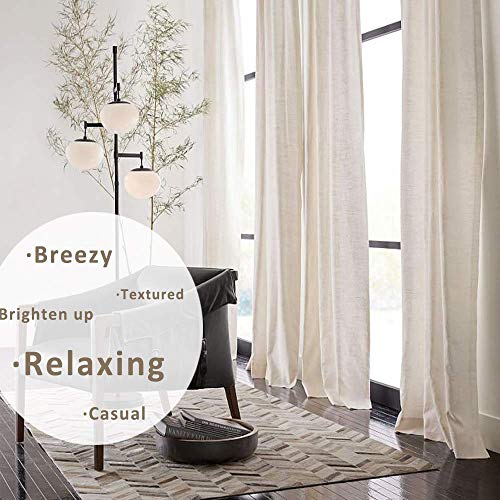 Fmfunctex Linen Textured Semi Sheer Curtains For Living Room 84" Long Natural Privacy Window Panel Pair For Office Bedroom 52”W 2 Panels Grommet Top #TOP2