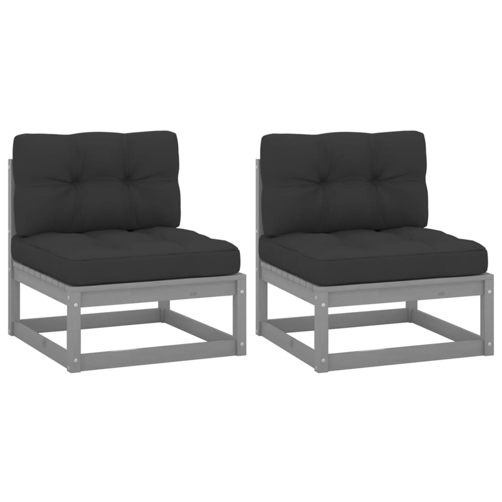 Homgoday Sofá Central de jardín 2 pzas Cojines Madera Pino Maciza grissofa Exterior palets Madera Sofa palets Exterior