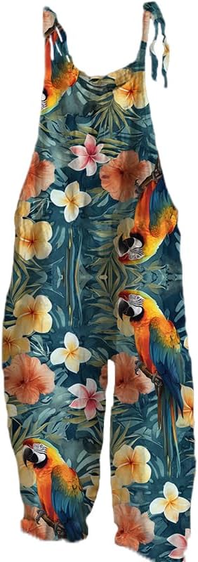 domirica Womens Boho Jumpsuit Summer Loose Swing Boho Floral Printed Comfy Large Size Jumpsuits Beach Overalls