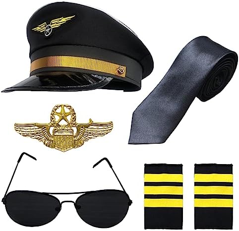 6PCS Airline Pilot Captain Costume Kit Pilot Dress up Accessory S...