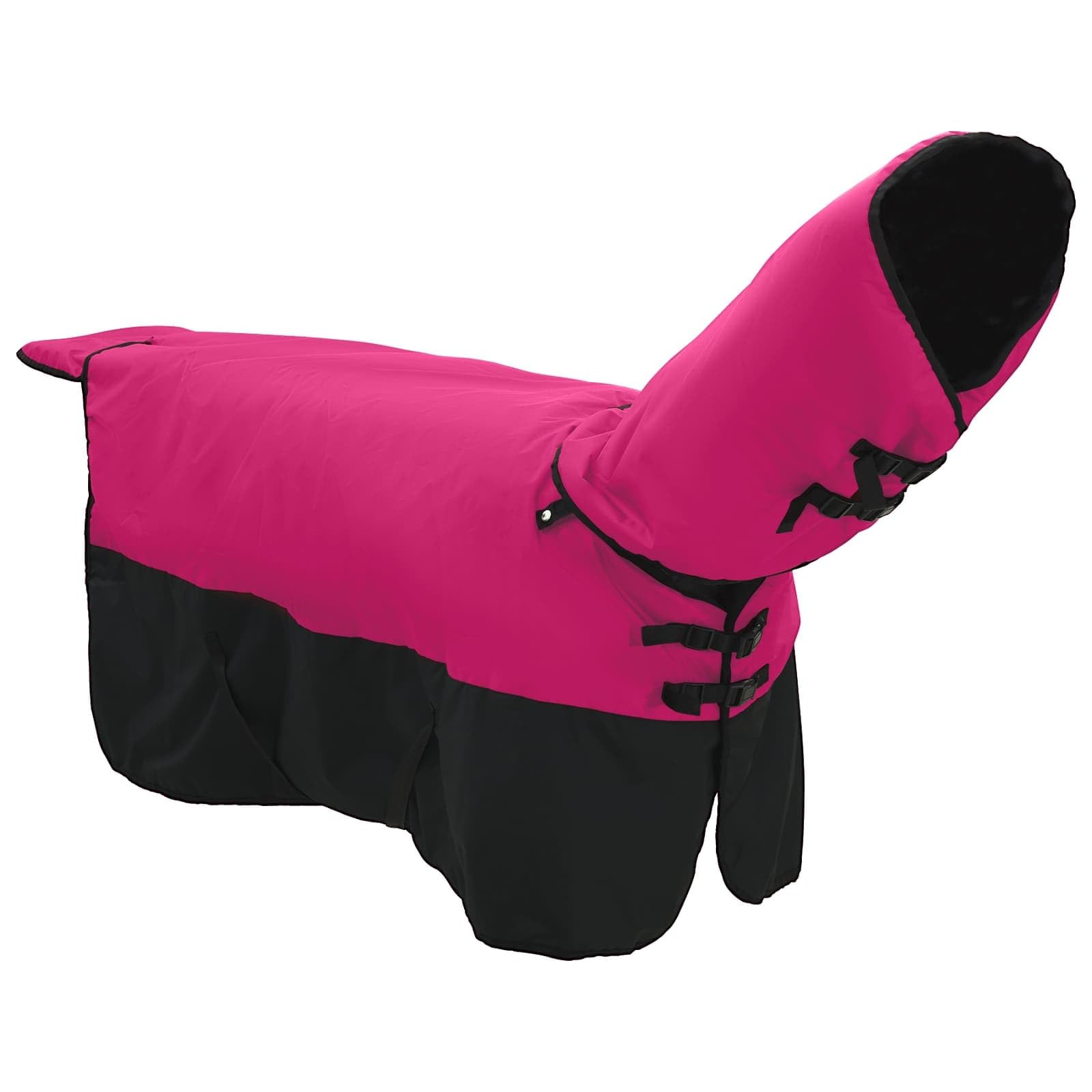 Manta para caballo de poliéster rosa y negro, 125 cm, impermeable y resistente al viento, con hebilla ajustable, transpirable para establo, pasto, paseos e invierno