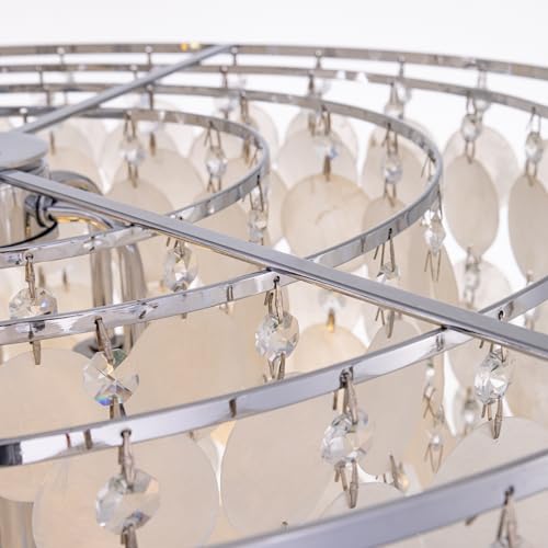 TOCHIC 6-Light Capiz Shell Crystal Chandelier Bundle: 24" D Modern Coastal Chandelier, Boho Round Seashell Chandelier Light Fixture for Bathroom, Dining Living Room, Bedroom, Entryway - Image 8