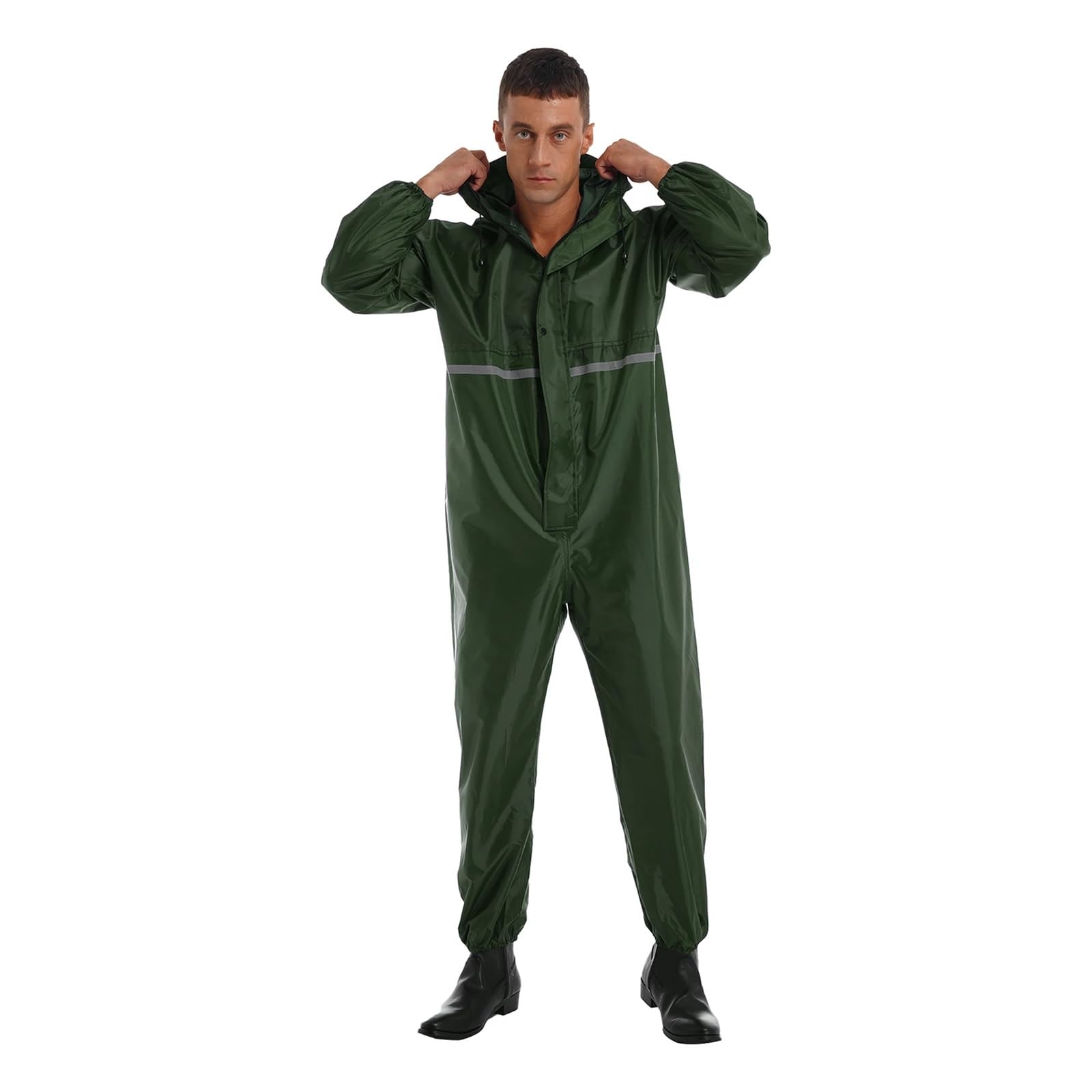 Tuta Da Lavoro Uomo Tuta intera con cerniera da uomo, tuta da lavoro, tuta riflettente, antipioggia, impermeabile con cappuccio for motociclisti(Black,165)