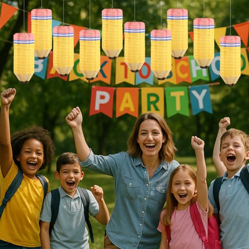 Image of 10 Pcs Classroom Decor Pencil Hanging Paper Lanterns Colorful Preschool Kindergarten Graduation Classroom Ceiling Decor for Back to School, First Day of School Supplies