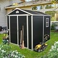 6x8 ft Outdoor Resin Storage Shed with Floor and Window, Waterproof Plastic Garden Shed with Lockable Door, All-Weather Tool Sheds for Backyard, Patio, Lawn (Black)