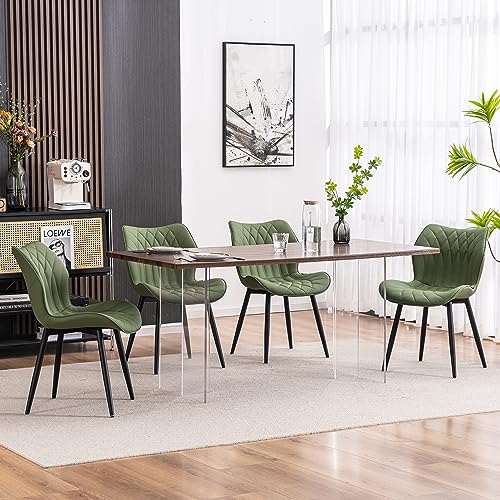YOUNIKE Dining Chairs Set of 2, Upholstered Faux Leather Kitchen Dining Room Chairs, Modern Living Room Bedroom Side Chairs with Wide Curved Back and Metal Legs, Olive Green