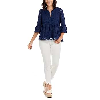 Mud Pie Women's Eyelet Top, Navy, Small at Amazon Women's