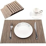 PABUSIOR Brown Placemats Set of 8, Placemats for Dining Table Heat Resistant, Place Mats for Kitchen Table Washable, Crossweave Woven Vinyl Wipeable Placemat, Table Mats Sets Beige（12 X 18 Inch）