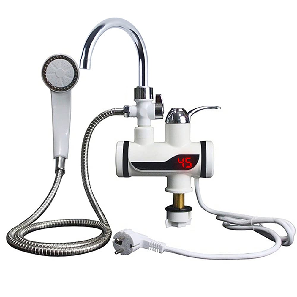 Water Heater Shower Wasserhahn 220V Kitchen Faucet Electric Water Heater 3000W, Elektrischer Durchlauferhitzer mit LED Temperaturanzeige Drehbar,Underwater 1