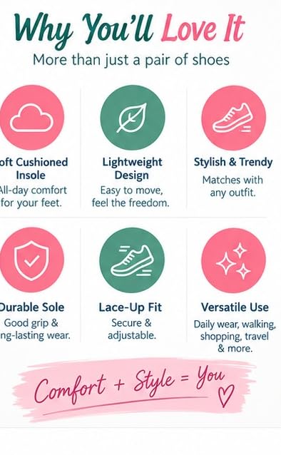 Image of Casual Sneaker Shoes for Women | Soft Cushioned Insole | Sneakers for Woman | Lightweight | Comfortable | Stylish, Trendy Girls and Women Sneakers with Laces