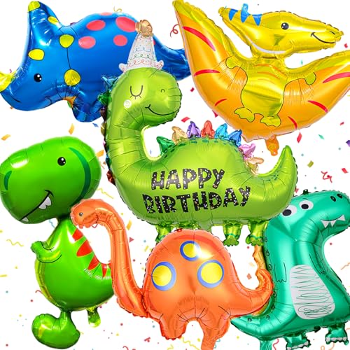 Lote de 6 balões de dinossauro de alumínio, balões com hélio 3D - decoração de aniversário infantil para festas de ouro e selva (conjunto de 6 unidades)