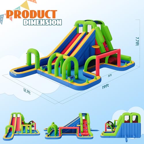 Albott Bounce House, Inflatable Bouncer with Air Blower, Jumping Castle with Slide, Outdoor Indoor Bouncy Castle with Oxford Fabric for Kids 3-12 (228.3×152.4×92.5IN)