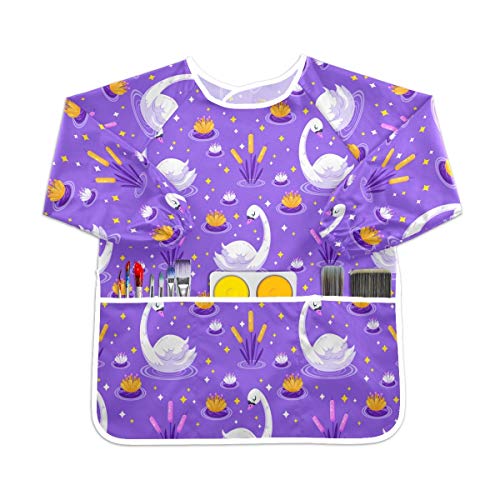 ブルーエレガントスワン幼児の子供のエプロン防水絵画アーティストのよだれかけのスモック、年齢1-6のための子供の芸術のスモック