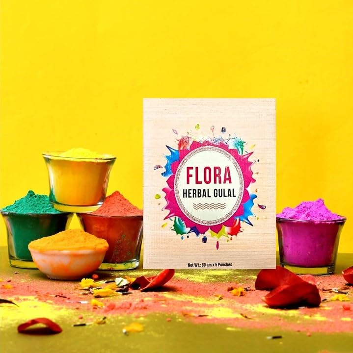 Niku Holi Colour - Flora Herbal Organic Holi Gulal | 5 Vibrant Colours | Non Toxic, Easy to Remove, Soft Skin Friendly | Pack of 5-80gm *5 | Holi Gift Pack for Family, Party - Image 3 thumbnail