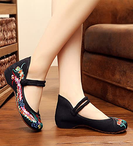 Chinese Embroidered Flats Women's Black Red Asian Traditional Mary Jane Ballet Yoga Shoes Rubber Sole4