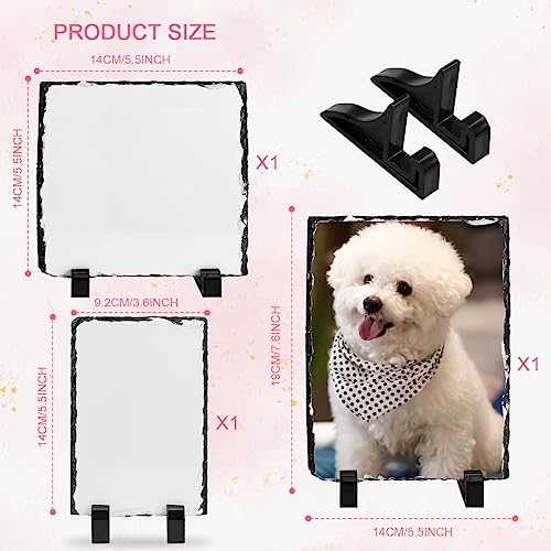 Enenes Sublimation Slate Blank, 3PCS Mix Size Rectangular Custom Stone Slate Picture Frame Matte Heat Transfer Rock Photo Plaque