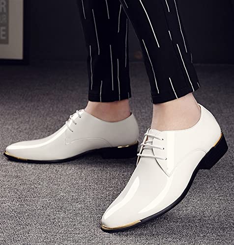 Dress Formal Shoes for Men Lace Up Derby Shoes Round Toe Faux Leather Slip Resistant Anti-Slip Non Slip Wedding(White,10 M US)3