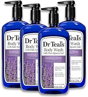 Dr Teal's Body Wash with Pure Epsom Salt, Soothe & Sleep with Lavender, 24 fl oz (Pack of 4)