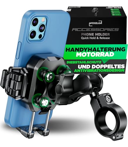 Handyhalterung Motorrad Antivibration Diebstahlschutz Trail Adventure Touring Sichere Lenker Montage CNC Aluminiumarm 360° Verstellbar für Smartphone 5.4–7.2 Zoll Kamera Frei Extrem Stabil Pro
