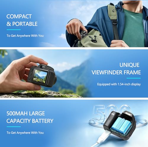 Image of VETEK Mini Camera 4K HD Video Recorder - Keychain Digital Camcorder with 64GB Card, 1.54 inch HD Display, Long Battery Life, Ultra-Portable Tiny Camera for Travel /Vlog /Night Shots, Ideal Gift, Black