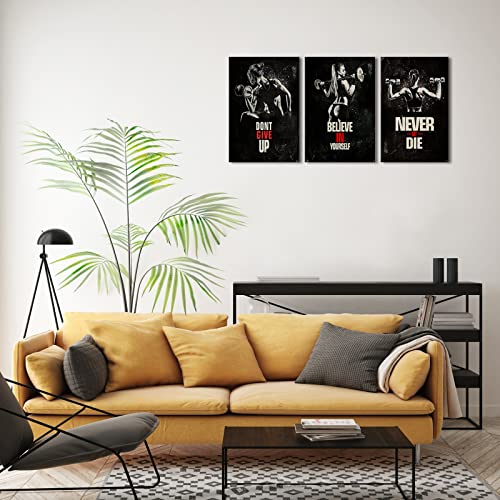 Kawahone 3 Panels "Dont Give Up" Motivational Quotes Exercise Wall Art Woman Weight Bodybuilding Lifter Inspirational Canvas Wall Art Sports Fitness Art Print For Training Gym Weight Room Home Decor-16" X 24" X 3 Pcs #TOP3