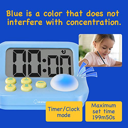 dretec pomodoro Timer, Productivity Timer, for Studying, for exam, Large Display, Large Button, Blue - Image 3
