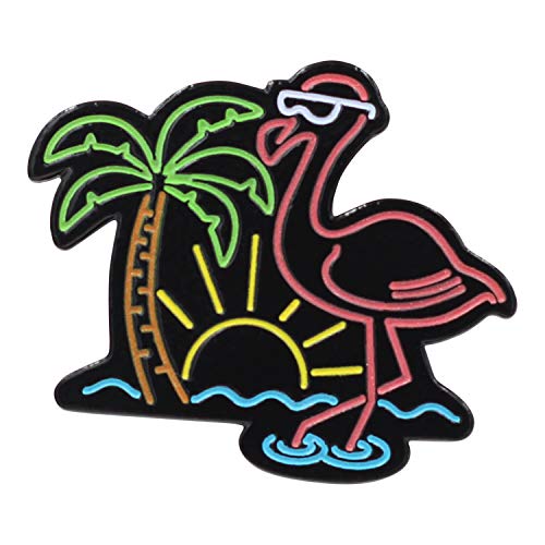 Real Sic Neon Flamingo – Chill Life Beach Enamel Pin - Glow-In-The-Dark Metal Lapel Pin for Backpacks, Jackets, Bags & Tops - Unisex Gift
