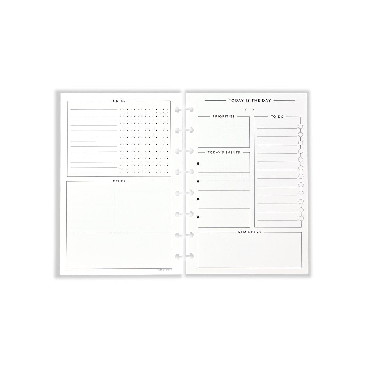 Levenger Circa Today's the Day Refill (25 sheets) Junior - Discbound day-at-a-glance daily planner refill, 8 disc Junior size 120-gsm paper