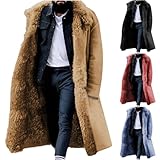 Jackets for Men Faux Fur Long Trench Coat Winter Sherpa Lined Fuzzy Overcoat Oversized Open Front Jacket Outerwear