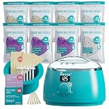Digital Waxing Kit for Women & Men - 8 Packs Lavender & Milk Hard Wax Beans with Fast-Melting Silicone and Pre/Post Care Wipes - A