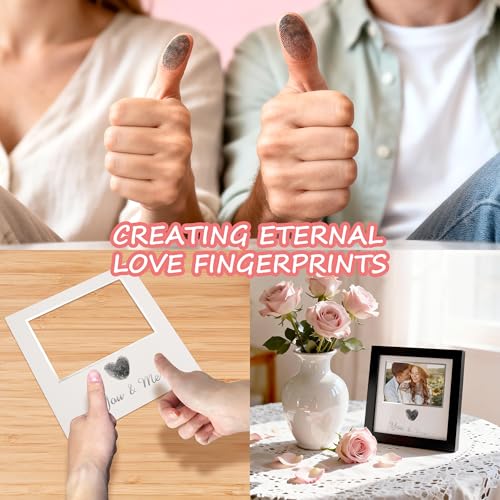 You & Me Thumbprint Picture Frame with Ink Kit, Anniversary Wedding Gifts for Couples, Fingerprint Heart Photo Frame for Wedding, Engagement, Bridal Shower, Wedding Anniversary & Valentine’s Day Gift (Black) - Image 4