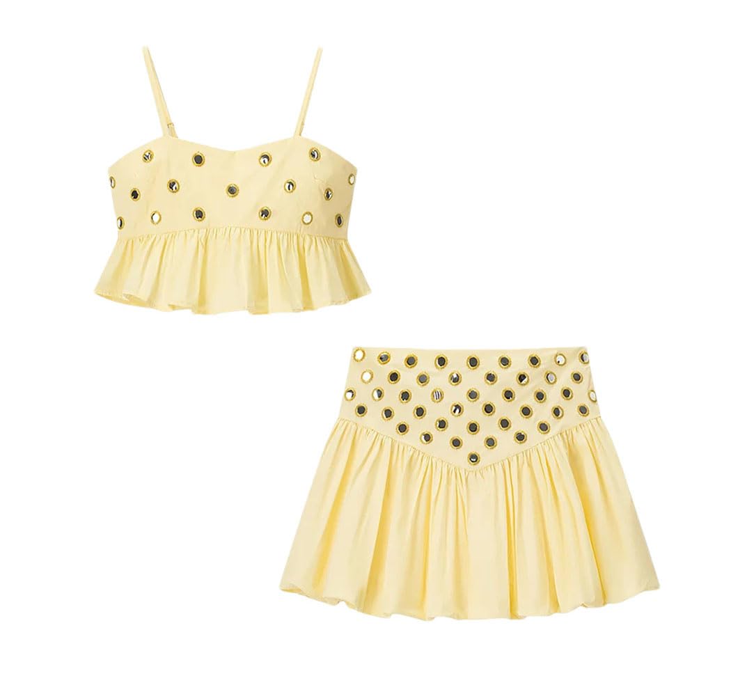 Conjunto de 2 piezas europeo y americano para mujer, camisola con diseño de nicho y minifalda de cintura alta