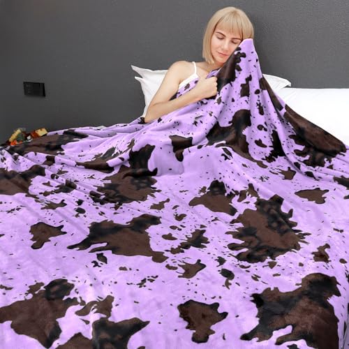 Image of Purple Fleece King Size Lightweight Fuzzy Soft Bed Blanket 90x108inch Lavender Women Decorative Blanket for All Seasons