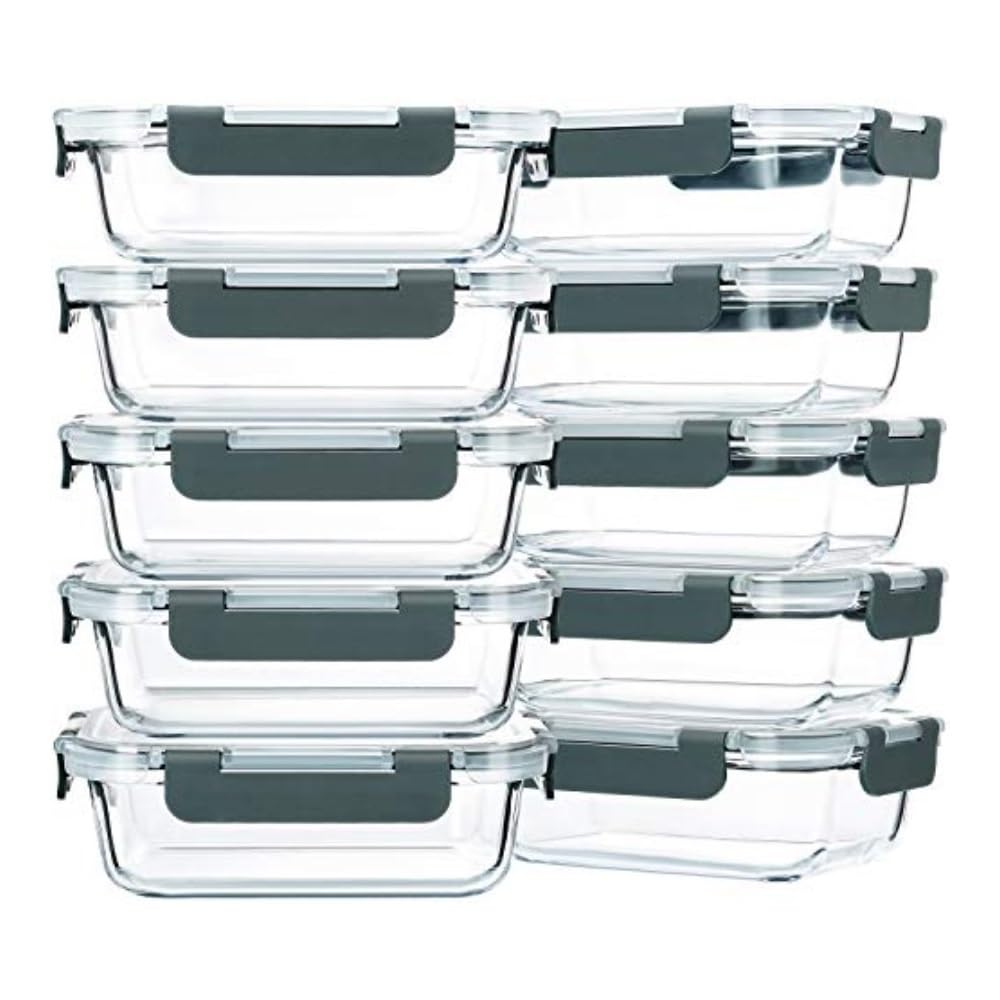 Hgniang 10-Pack, 22 Oz Glass Meal Prep Containers, Food Storage With Lids, Lunch, Microwave, Oven, Freezer