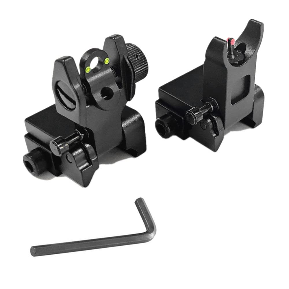 FIRECLUB Tactical Front and Rear Folding Flip up Iron Sights for Hunting (Black with glass fibre)