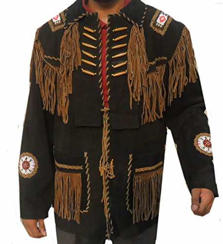 Classyak Western Cowboy Black Suede with Brown Fringes, bead & bones2