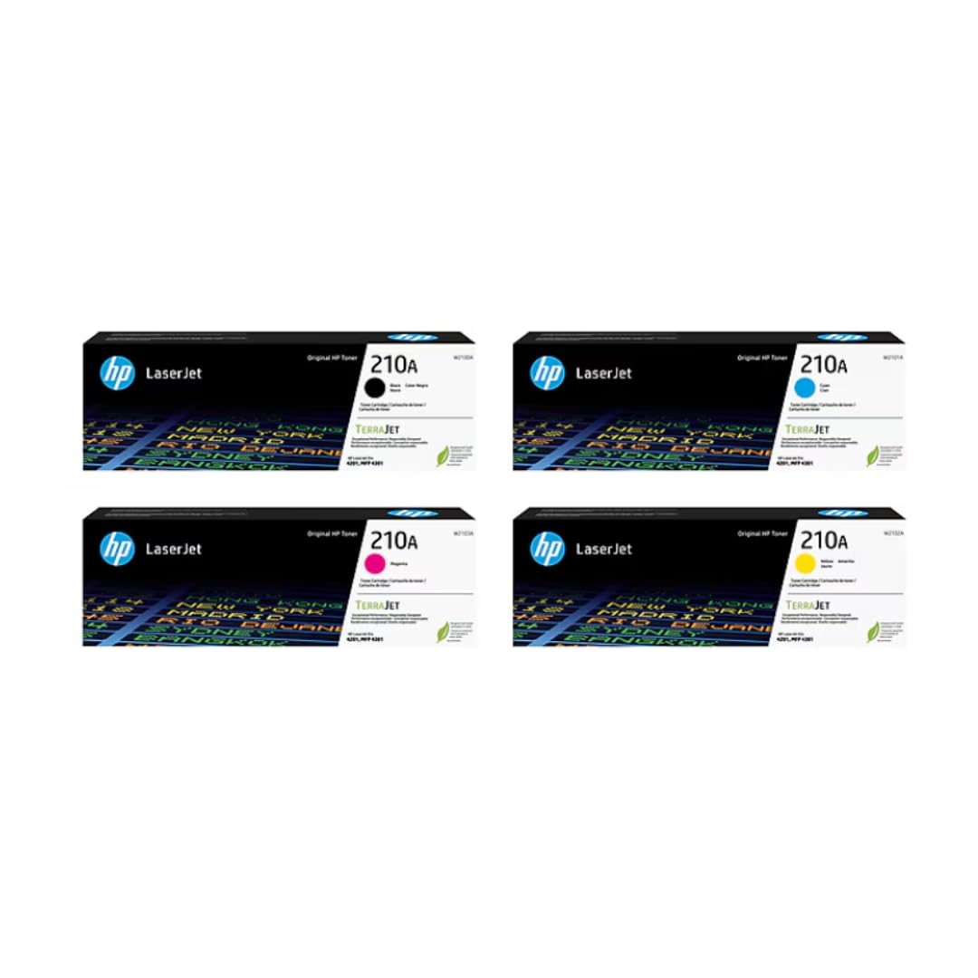HP 210A Toner Cartridge 4-Pack (Black, Cyan, Magenta, Yellow) | Compatible Color LaserJet Pro 4201 & MFP 4301 Series Printers | W2100AQ1 Combo Pack