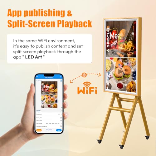 Image of 43 Inch Mobile Digital Signage Displays with Flight Case, Capacitive Touchscreen Kiosk Advertising Display, Portable Photo Booth Stand by with Screen Mirroring App Publishing, Wooden Frame