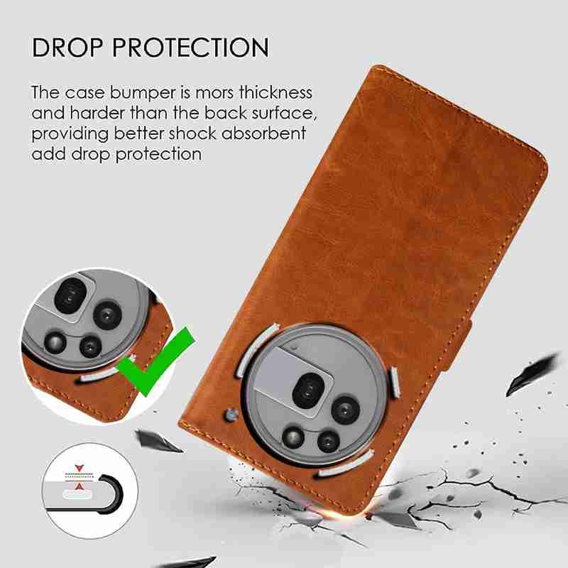 Image of WHITBULL PU Leather Magnetic Premium Flip Cover with 2 Card Slot for Nothing Phone 3A Pro 5G - Brown