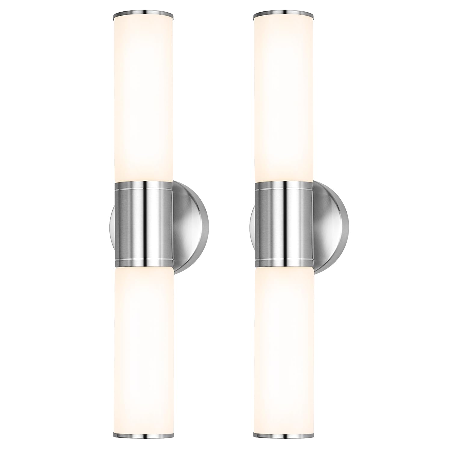 2-Light Bathroom Vanity Lighting Fixture, Brushed Nickel Wall Sconce with Opal White Glass, E26 Stocket Indoor Wall Lamp, Modern Mirror Light. 2 Pack