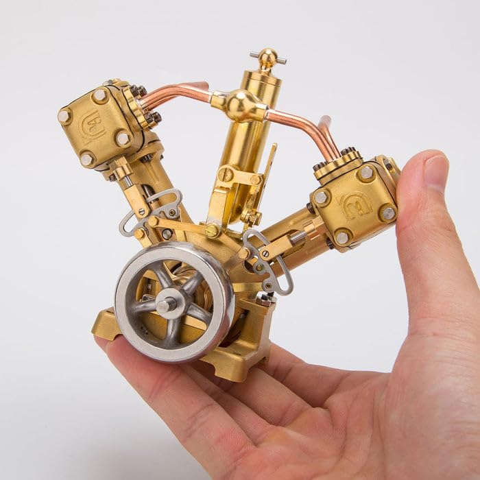 NULA RW-V2 6CC Dampfmaschine Motor Modellbausatz – Mini-V-förmiger Doppelzylinder Metall Engine für 70–130 CM Große Dampfschiffe Lernset für Erwachsene Technikbegeisterte
