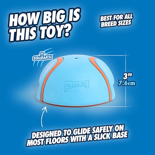 Image of Chuckit! Indoor Super Slider Self-Fetch Squeaky Dog Toy, Durable Rubber | Glides Harmlessly on Most Surfaces to Keep Dogs Busy, Fun, Interactive Toy for Small, Medium and Large Breeds