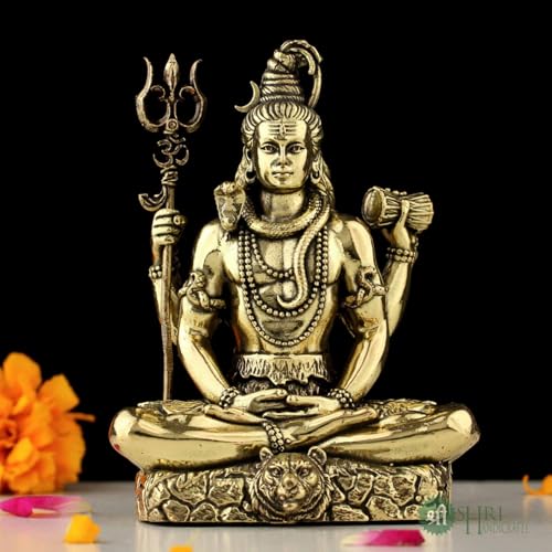 Image of Brass Lord Shiva Statue | 4 inch Shiv Padmasana Sitting Murti Hindu God Idol Figurine Perfect for Decoration Puja & Gifting Purpose Sculpture (Weight- 180gm)