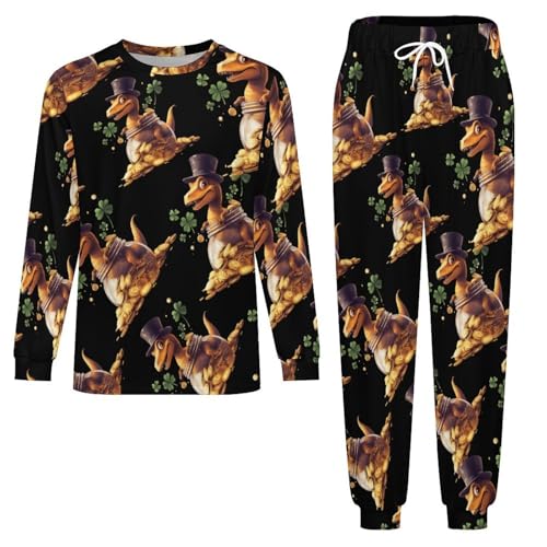 St-Patricks Day Dinosaur Mens Pajamas Set Long Sleeve Sleepwear Pjs Set Shirts And Bottoms Sleep Sets Loungwear4
