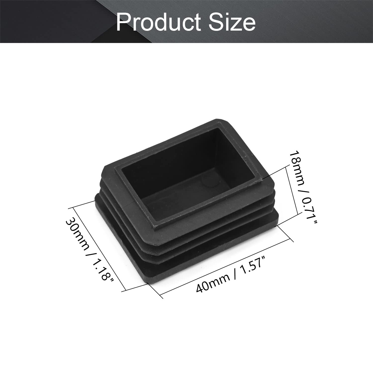MroMax 40mm x 30mm Rectangle PP Tubing End Cap Steel Furniture Pipe Tube Cover Insert Black 10 Pcs, 30*40mm 10pcs - Image 2