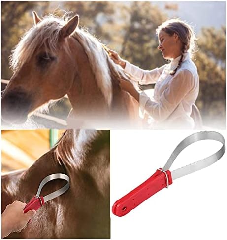 Stainless Steel Animal Equine Sweat Scraper Shedding Blade,Double-Sided Shedding Blade,Horse Sweat Scraper Horse Grooming Brushes Combs Single Metal Shedding Blade(Red) - 2